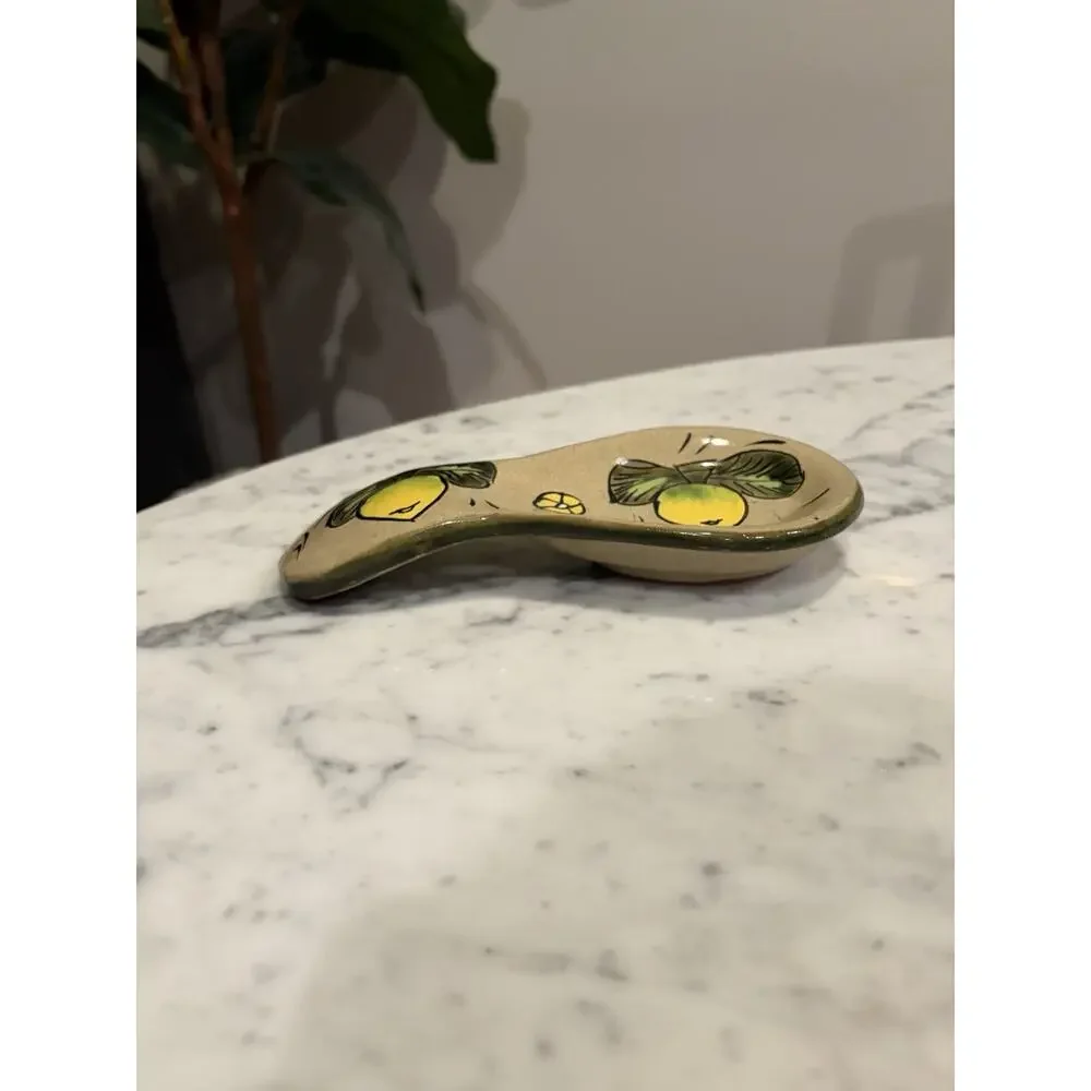 Handmade Ceramic Spoon Rest Lemon Floral & Nature Pattern Style Mexico